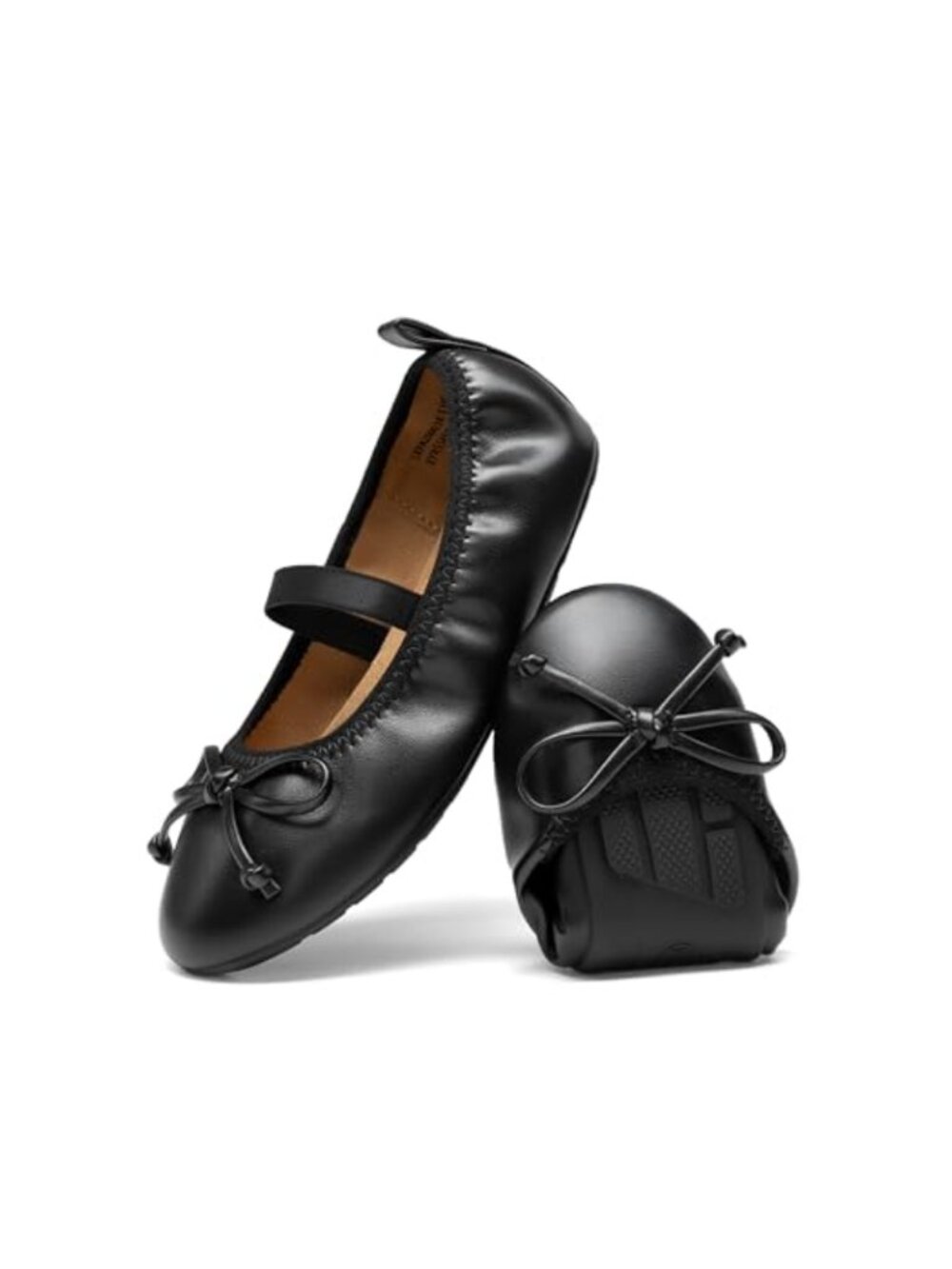 Girls Dress Shoes Foldable Flats Bow Knot Faux Leather Textile